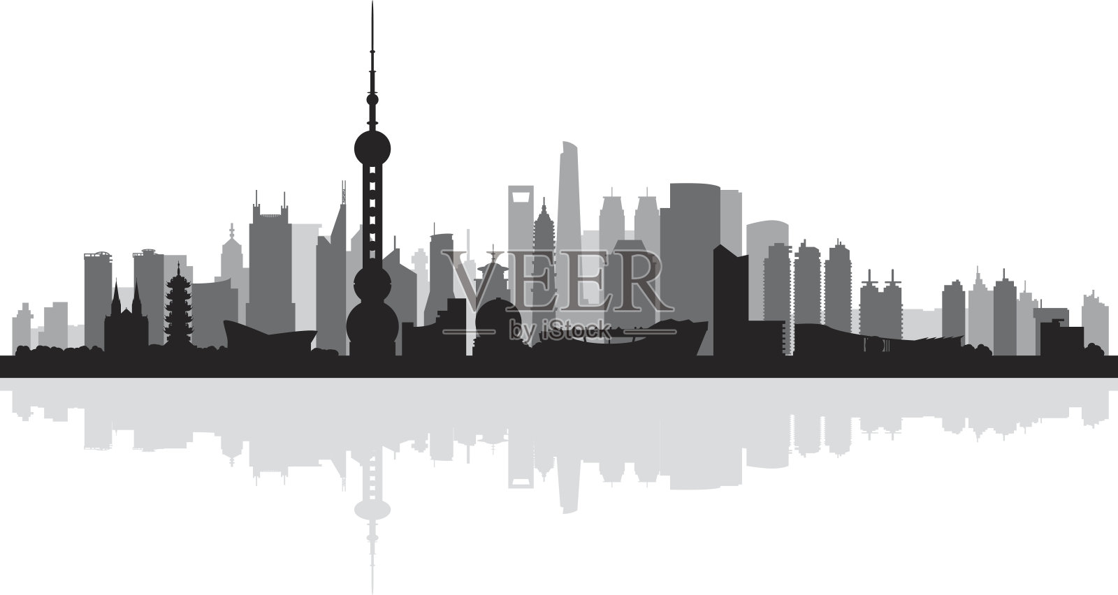 上海城市天际线剪影背景设计元素